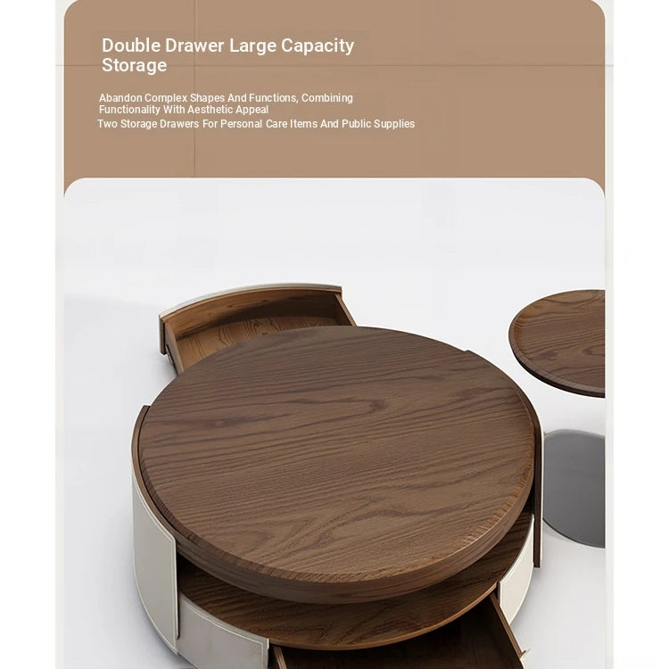 Elegant Solid Wood Tea Table with Multi-layer Board and Synthetic Leather Accents - Modern Living Room Centerpiece fhmj-5039