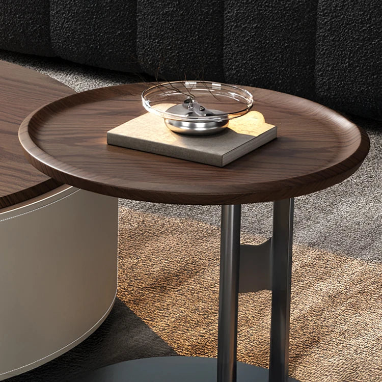 Elegant Solid Wood Tea Table with Multi-layer Board and Synthetic Leather Accents - Modern Living Room Centerpiece fhmj-5039
