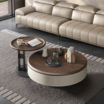 Elegant Solid Wood Coffee Table Set with Multi-layer Top and Synthetic Leather Finish - Perfect for Modern Living Rooms fhmj-5040