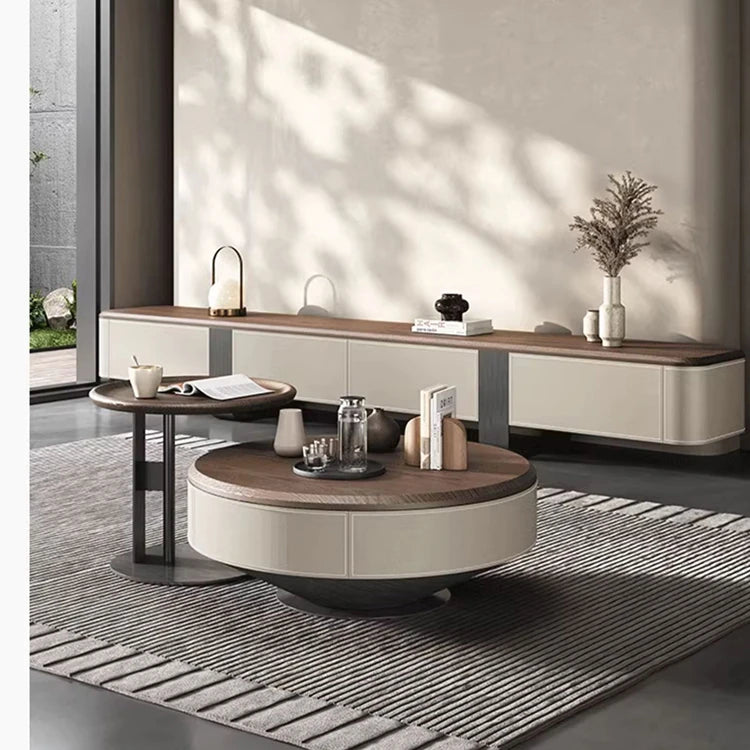 Elegant Solid Wood Coffee Table Set with Multi-layer Top and Synthetic Leather Finish - Perfect for Modern Living Rooms fhmj-5040