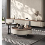 Elegant Solid Wood Coffee Table Set with Multi-layer Top and Synthetic Leather Finish - Perfect for Modern Living Rooms fhmj-5040