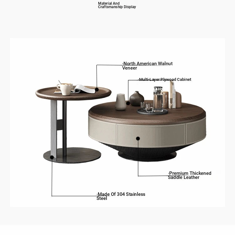 Elegant Solid Wood Coffee Table Set with Multi-layer Top and Synthetic Leather Finish - Perfect for Modern Living Rooms fhmj-5040