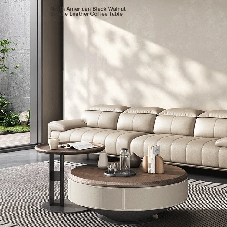 Elegant Solid Wood Coffee Table Set with Multi-layer Top and Synthetic Leather Finish - Perfect for Modern Living Rooms fhmj-5040