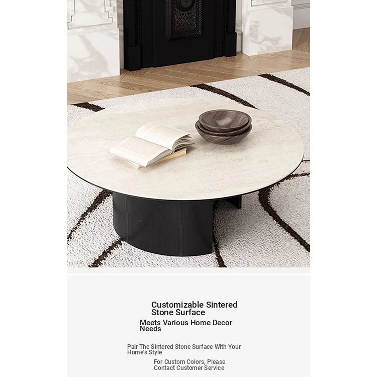 Modern Round Ceramic Sintered Stone Coffee Table - Elegant Multi-layer Design for Living Room Decor fhmj-5043