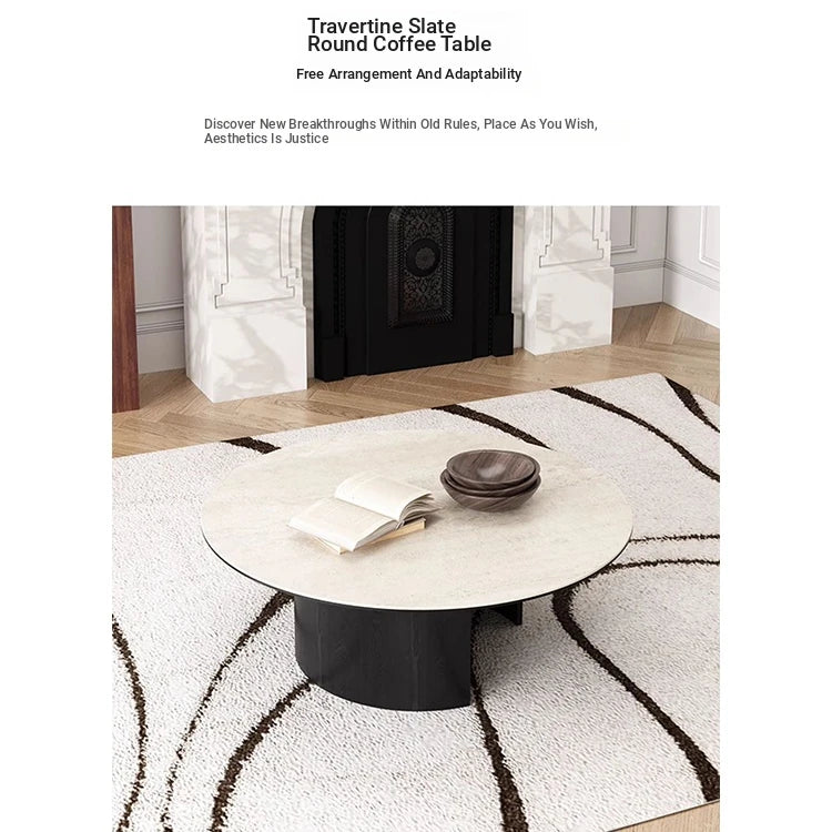 Modern Round Ceramic Sintered Stone Coffee Table - Elegant Multi-layer Design for Living Room Decor fhmj-5043