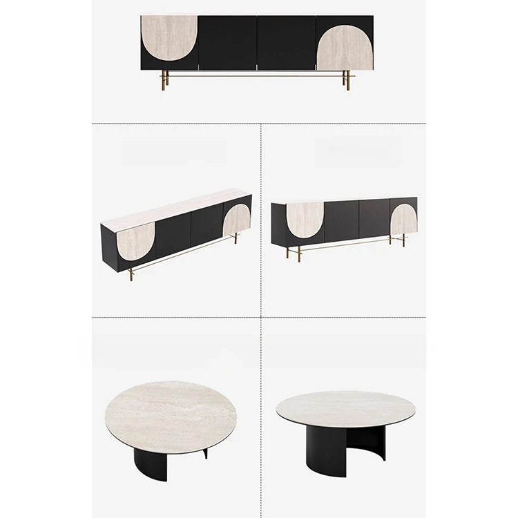 Modern Round Ceramic Sintered Stone Coffee Table - Elegant Multi-layer Design for Living Room Decor fhmj-5043