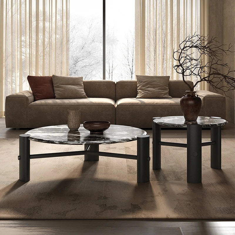 Elegant Round Solid Wood and Marble Coffee Table Set - Modern Design for Living Room Décor fhmj-5044
