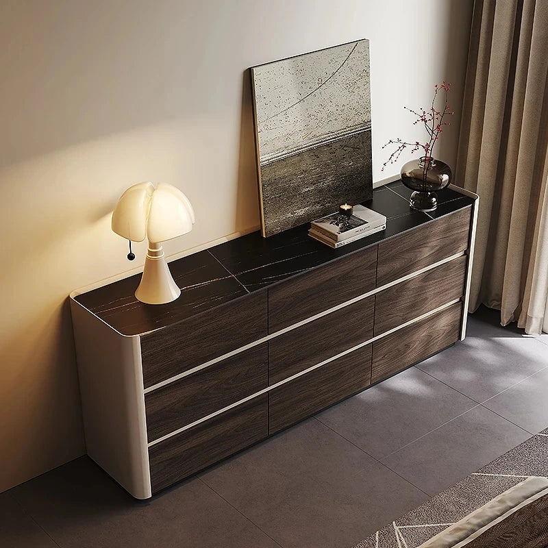 Stylish Sintered Stone & PU Leather Cabinet - Modern Storage Solution for Home Decor fhx-4572