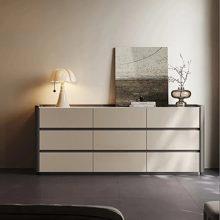 Stylish Sintered Stone & PU Leather Cabinet - Modern Storage Solution for Home Decor fhx-4572