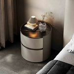 Stylish Modern Bedside Cupboard with Sintered Stone Top & PU Leather Accents - Perfect for Your Bedroom Decor fhx-4573