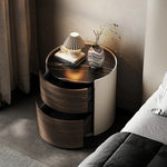 Stylish Modern Bedside Cupboard with Sintered Stone Top & PU Leather Accents - Perfect for Your Bedroom Decor fhx-4573