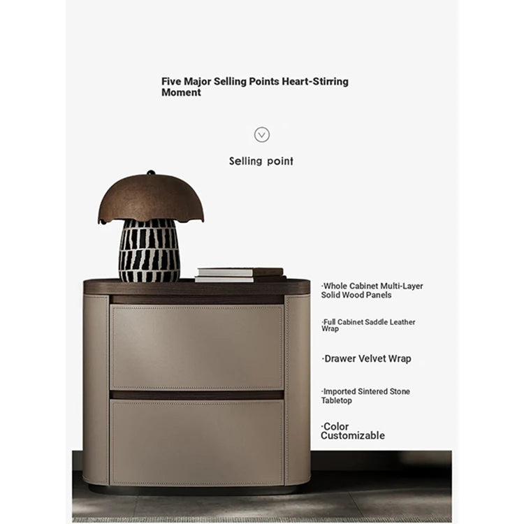 Elegant Bedside Cupboard with Sintered Stone Top and Synthetic Leather Finish - Modern Nightstand for Stylish Bedroom Decor fhx-4574