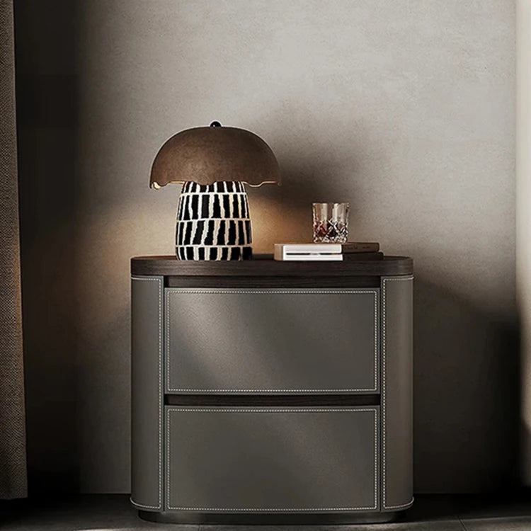 Elegant Bedside Cupboard with Sintered Stone Top and Synthetic Leather Finish - Modern Nightstand for Stylish Bedroom Decor fhx-4574