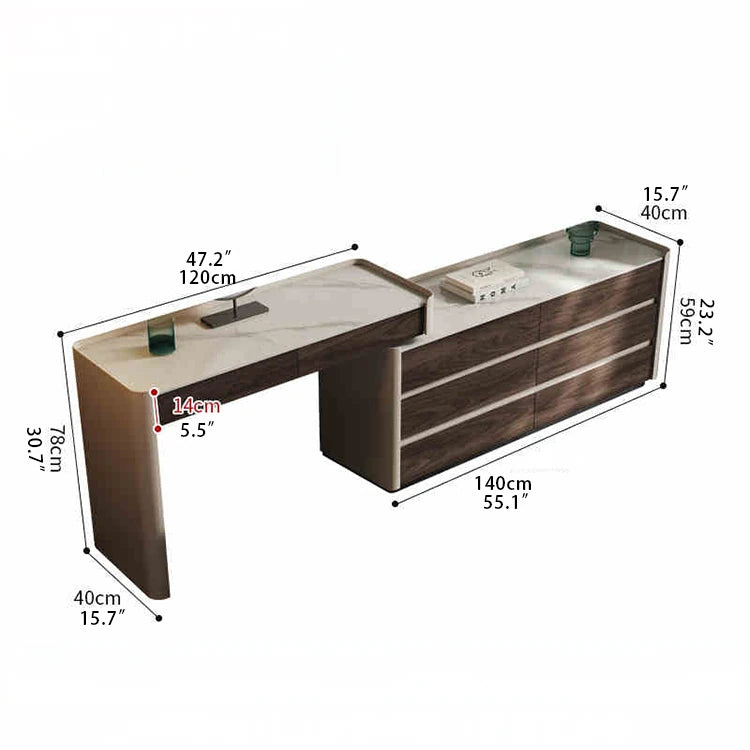 Modern Makeup Table with Sintered Stone Top and Synthetic Leather Finish - Elegant Vanity Desk for Chic Home Décor fhx-4577