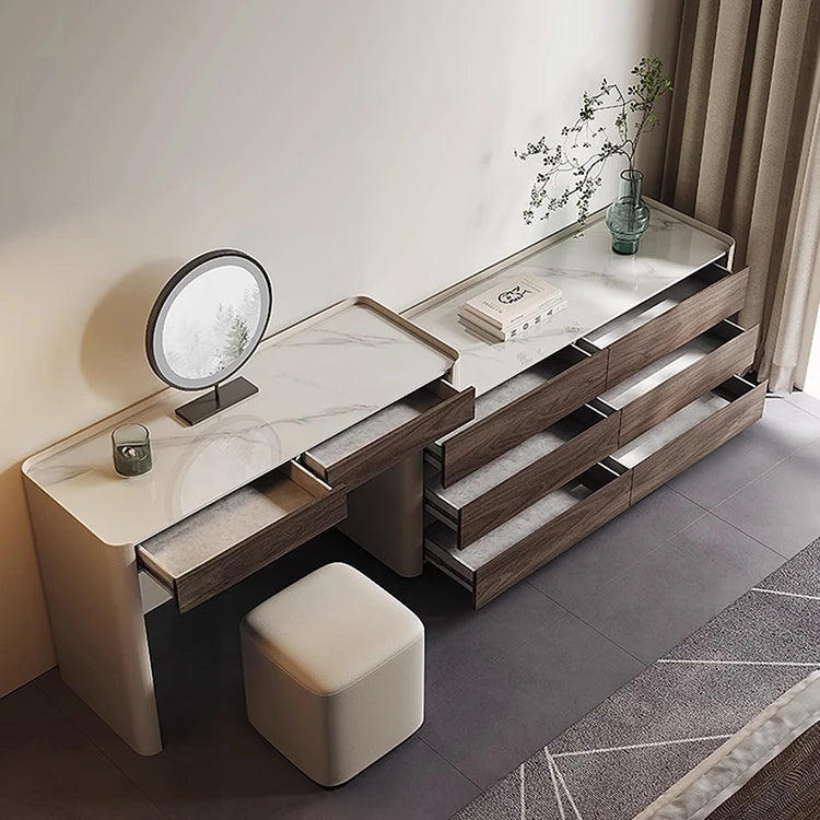 Modern Makeup Table with Sintered Stone Top and Synthetic Leather Finish - Elegant Vanity Desk for Chic Home Décor fhx-4577