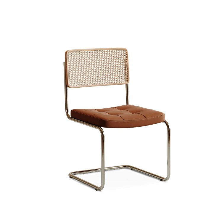 Stylish Solid Wood Chair with Rattan Weaving & PU Leather Cushion - Modern Stainless Steel Design fif-4513