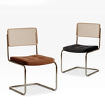 Stylish Solid Wood Chair with Rattan Weaving & PU Leather Cushion - Modern Stainless Steel Design fif-4513