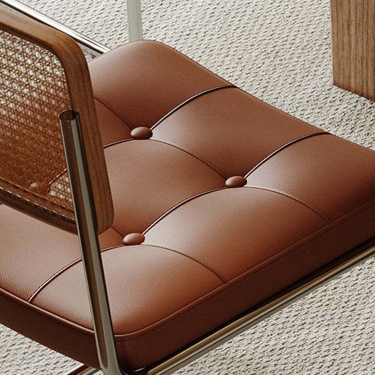 Stylish Solid Wood Chair with Rattan Weaving & PU Leather Cushion - Modern Stainless Steel Design fif-4513