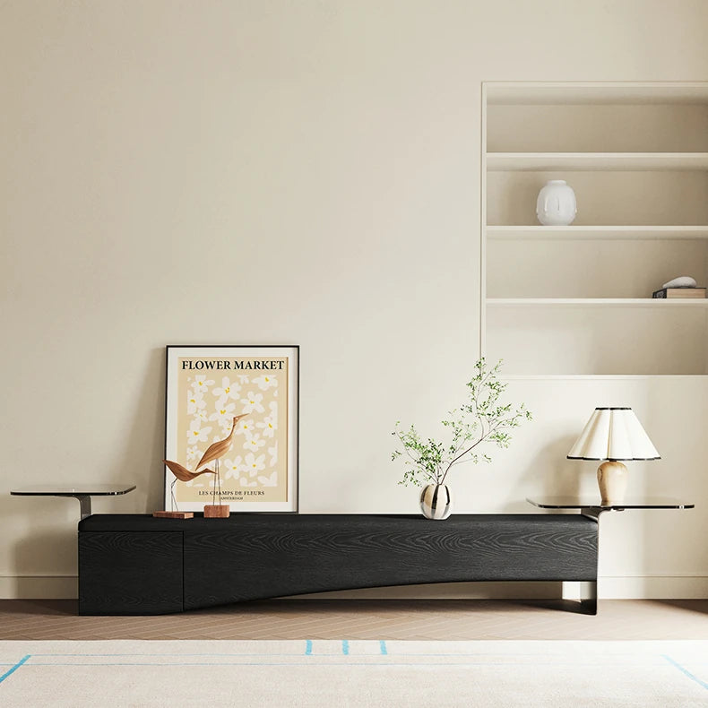 Elegant Ash Wood TV Cabinet with Stainless Steel and Glass Accents - Modern Entertainment Center fif-4520