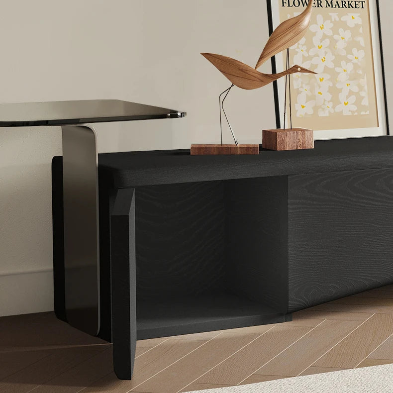 Elegant Ash Wood TV Cabinet with Stainless Steel and Glass Accents - Modern Entertainment Center fif-4520