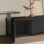 Elegant Ash Wood TV Cabinet with Stainless Steel and Glass Accents - Modern Entertainment Center fif-4520