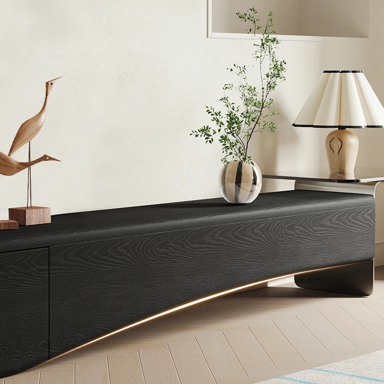 Elegant Ash Wood TV Cabinet with Stainless Steel and Glass Accents - Modern Entertainment Center fif-4520