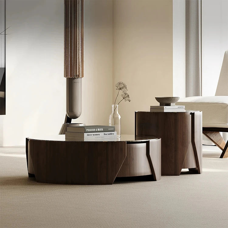 Stylish Stone Density Board Coffee Table - Modern Round Design for Your Living Room fjd-4690