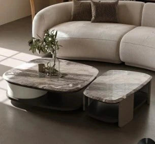 Elegant Marble Coffee Table Set | Modern Density Board & Stainless Steel Design | Stylish Living Room Centerpiece fjd-4694