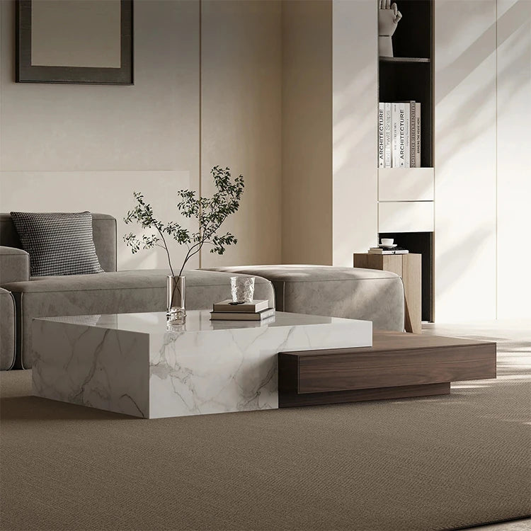Modern Elegant Coffee Table with Sintered Stone and Pine Density Board - Stylish Centerpiece for Living Room Decor fjd-4698