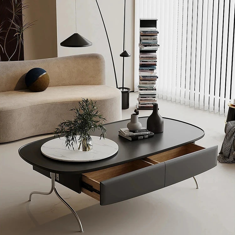 Modern Sintered Stone Coffee Table with Stainless Steel Base - Stylish Oval Design for Living Room fjd-4703