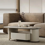 Stylish Stone Density Board Coffee Table with Storage - Modern Oval Design for Living Room fjd-4705