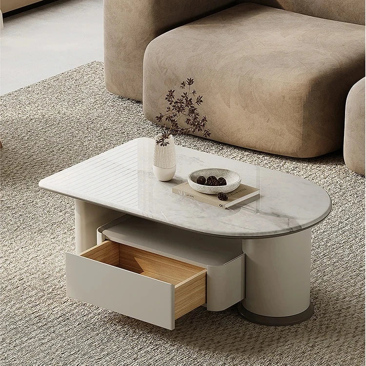 Stylish Stone Density Board Coffee Table with Storage - Modern Oval Design for Living Room fjd-4705