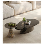 Elegant Stone and Tempered Glass Coffee Table – Modern Living Room Centerpiece fjd-4706
