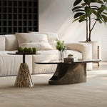 Elegant Stone and Tempered Glass Coffee Table – Modern Living Room Centerpiece fjd-4706