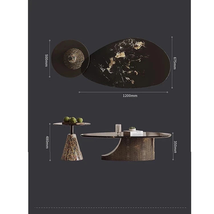 Elegant Stone and Tempered Glass Coffee Table – Modern Living Room Centerpiece fjd-4706