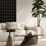 Elegant Stone and Tempered Glass Coffee Table – Modern Living Room Centerpiece fjd-4706