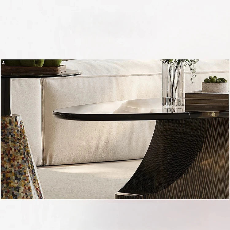 Elegant Stone and Tempered Glass Coffee Table – Modern Living Room Centerpiece fjd-4706