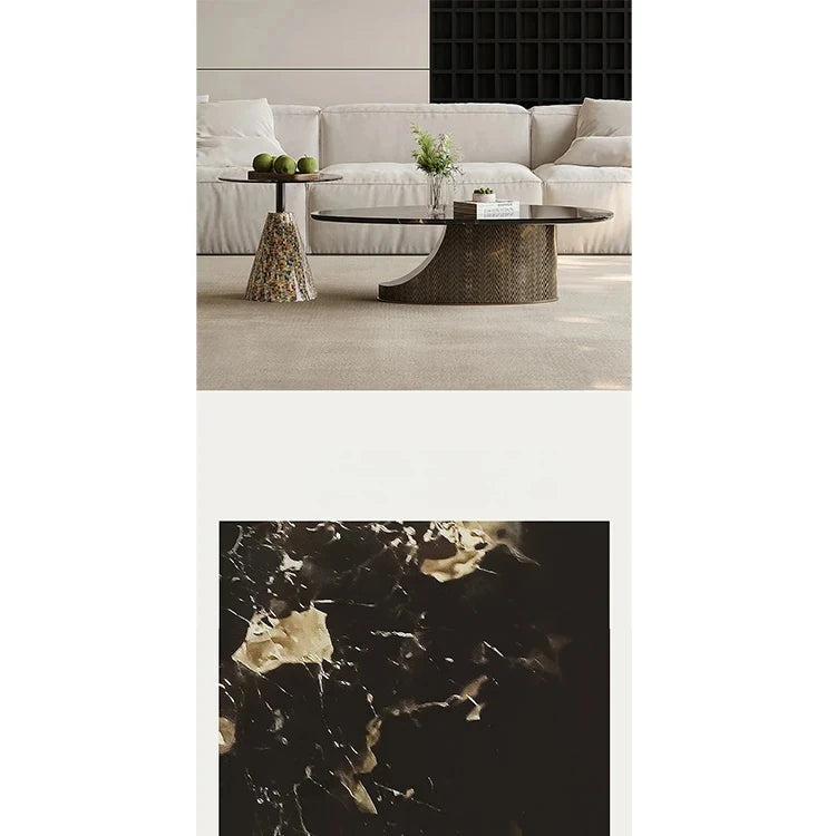 Elegant Stone and Tempered Glass Coffee Table – Modern Living Room Centerpiece fjd-4706