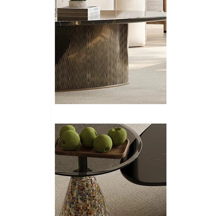 Elegant Stone and Tempered Glass Coffee Table – Modern Living Room Centerpiece fjd-4706