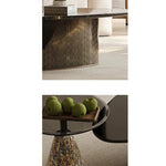 Elegant Stone and Tempered Glass Coffee Table – Modern Living Room Centerpiece fjd-4706