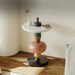 Modern Oak Coffee Table with Unique Colorful Base - Stylish Living Room Accent fjd-4707