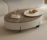 Modern Oval Coffee Table with Marble Pine Top and Storage - Stylish Living Room Furniture fjd-4710