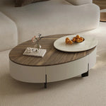 Modern Oval Coffee Table with Marble Pine Top and Storage - Stylish Living Room Furniture fjd-4710