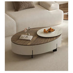 Modern Oval Coffee Table with Marble Pine Top and Storage - Stylish Living Room Furniture fjd-4710