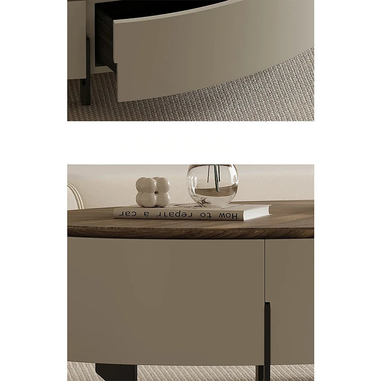 Modern Oval Coffee Table with Marble Pine Top and Storage - Stylish Living Room Furniture fjd-4710