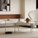 Stylish Modern Coffee Table Set with Synthetic Leather and Stone Accent - Versatile Living Room Furniture fjd-4715