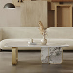 Sleek Sintered Stone Coffee Table with Stylish Stainless Glass Base – Modern Living Room Centerpiece fjd-4719