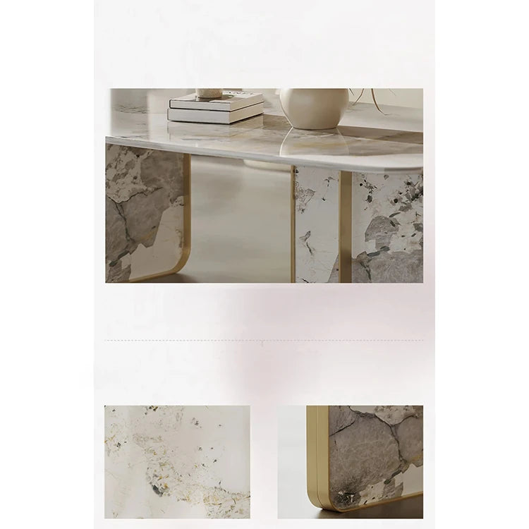 Sleek Sintered Stone Coffee Table with Stylish Stainless Glass Base – Modern Living Room Centerpiece fjd-4719