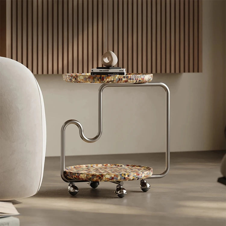 Stylish Modern Coffee Table with Unique Design - Durable Density Board and Stainless Steel Construction, Rolling Wheels for Easy Mobility fjd-4726