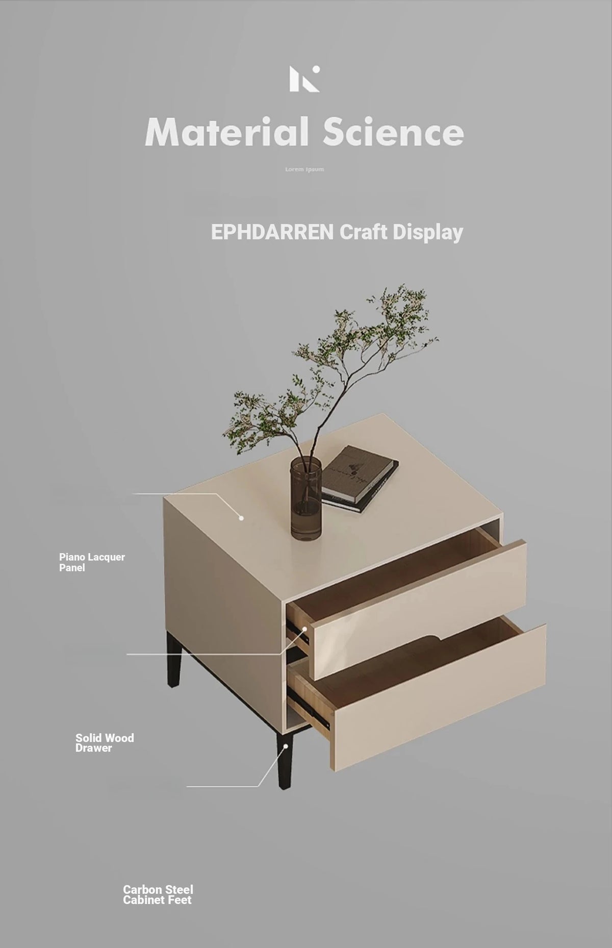 Stylish Modern Bedside Cupboard with Drawer - Solid Wood Top and Elegant Design fjd-4730